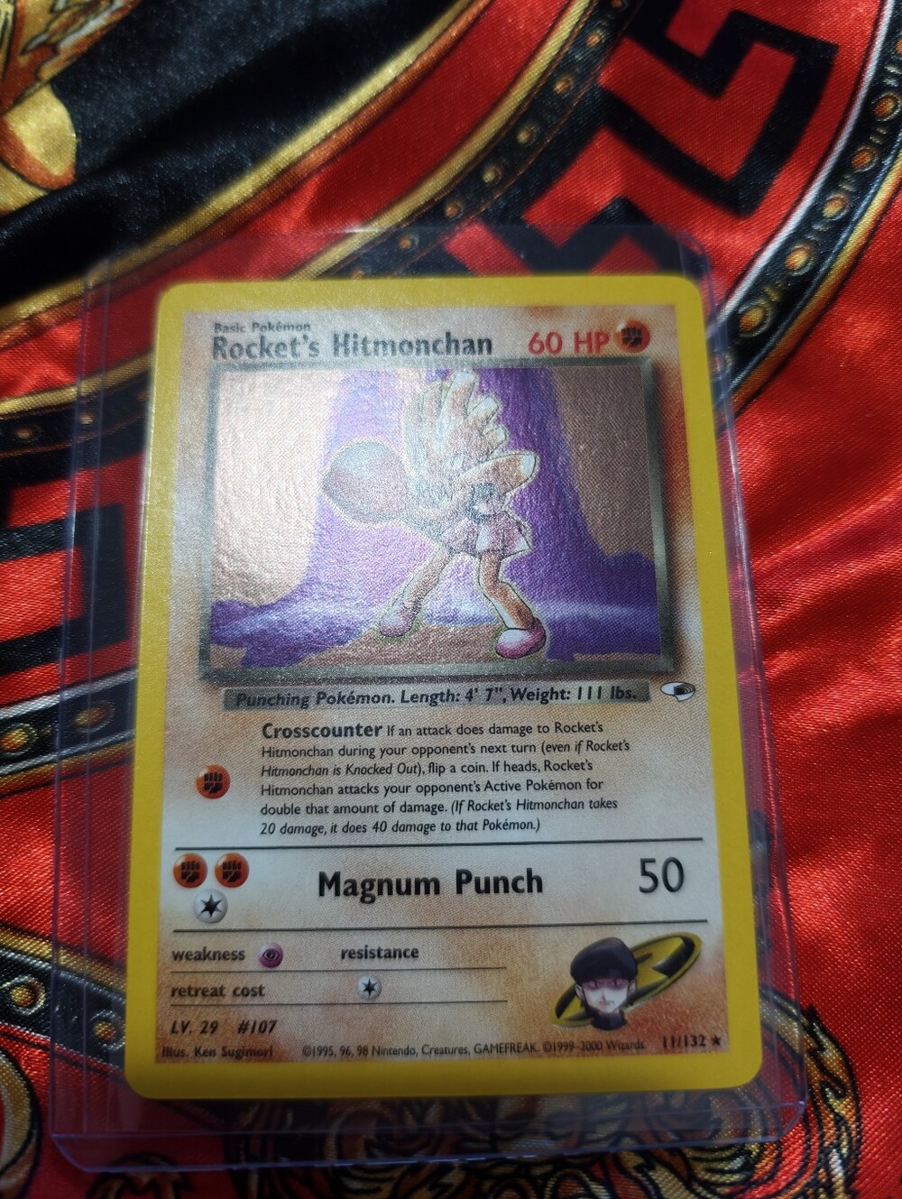 Pokemon Rocket's Hitmonchan Holographic Card - Purple and Yellow Accents